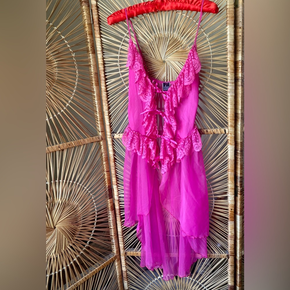 Y2K Hot Pink Fairy Ruffle Lingerie Dress Size M Valentines Lingerie